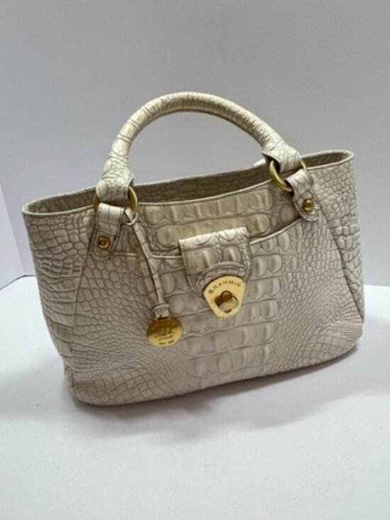 brahmin Handbags - Brahmin Melbourne Croc-Embossed Leather Satchel Vanilla Beige w/Gold Hardware